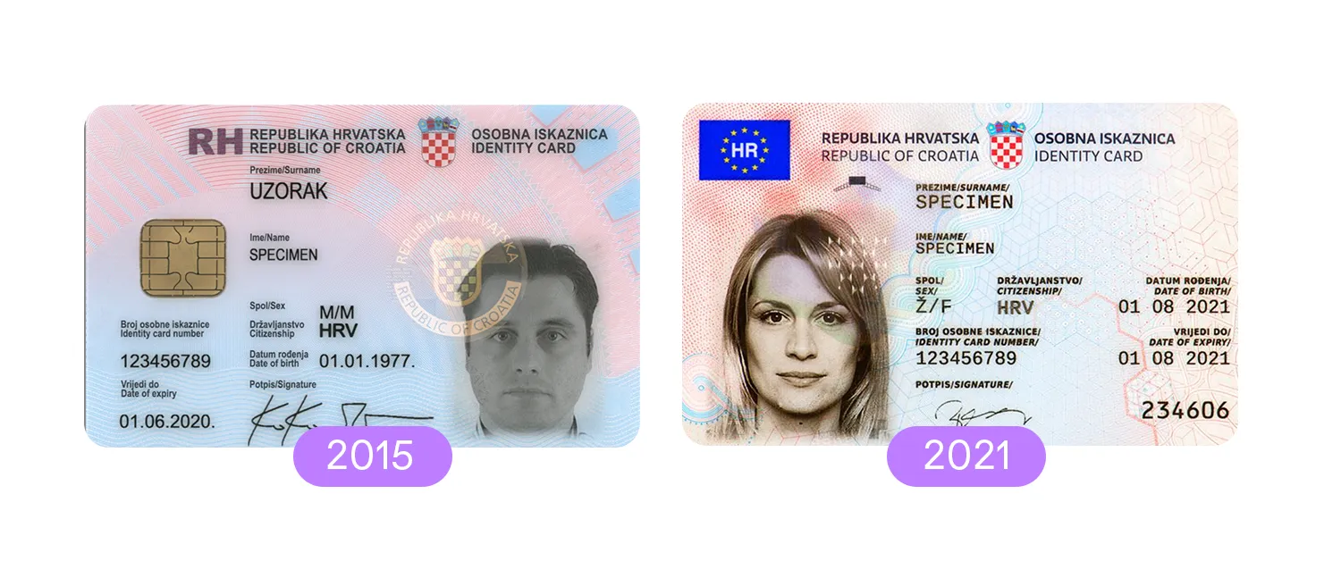 Croatian ID card renewal from 2015 and 2021